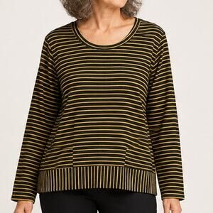 Cut Loose Fleece Crop Top  XL Gold Black Stripe Long Sleeve Pullover Casual
